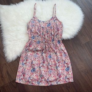 Ace Delivery Women’s Small Red Floral Spaghetti Strap Drawstring Waist Dress